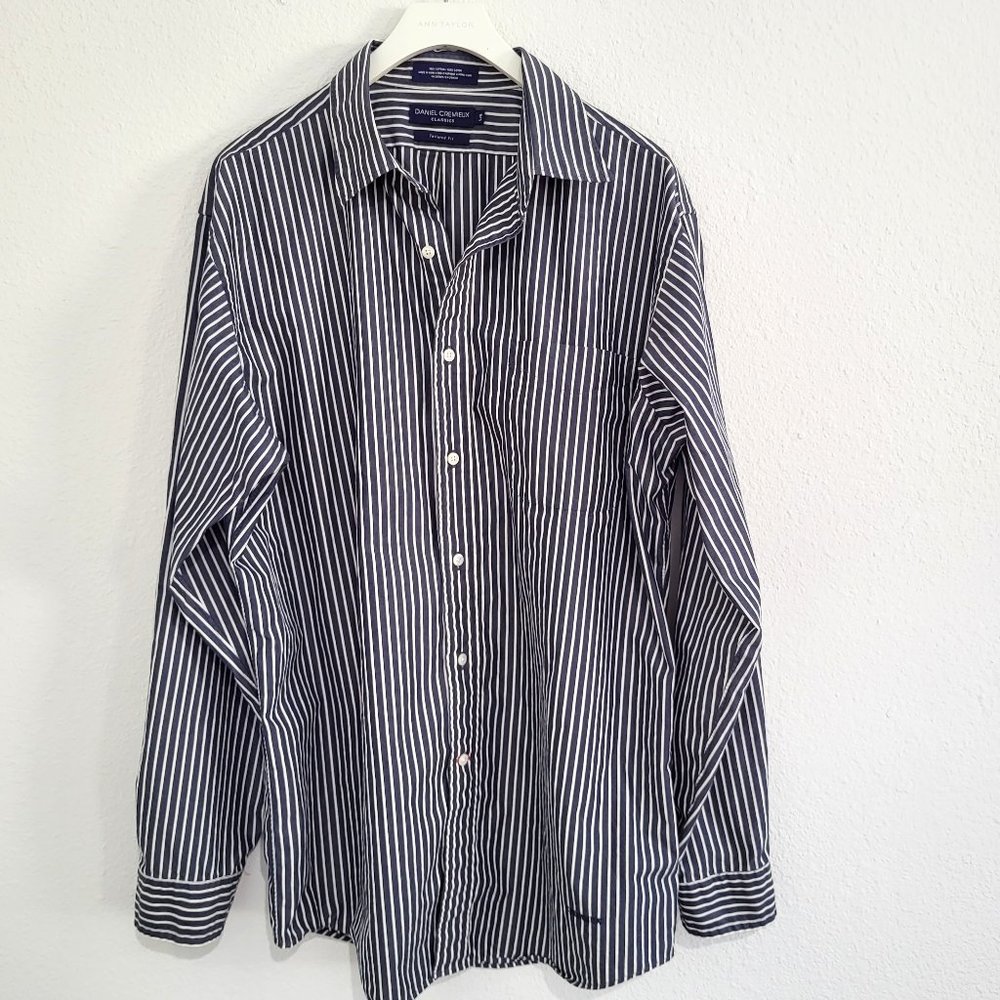 Daniel Cremieux Classics Tailored Fit Gray/White Striped Long Sleeve Shirt SZ L